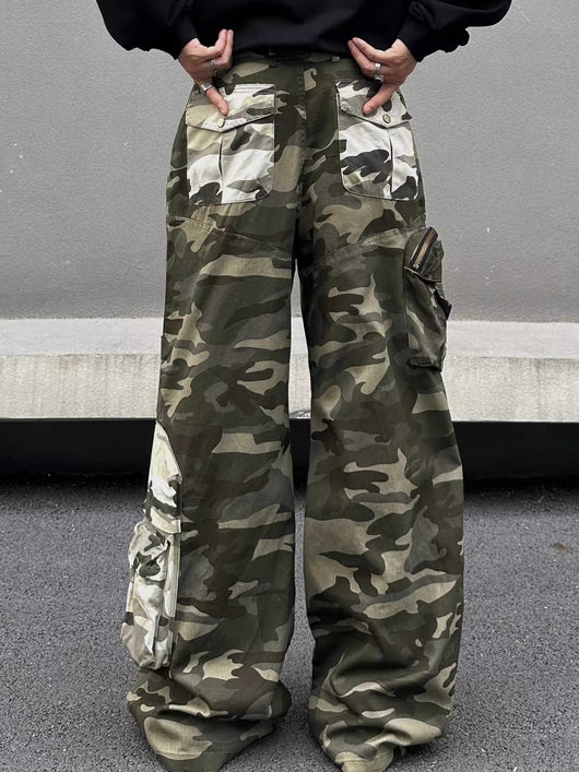 Overol Camuflado Cosido Hombre Estilo Retro Pantalón Casual Recto - Image 5