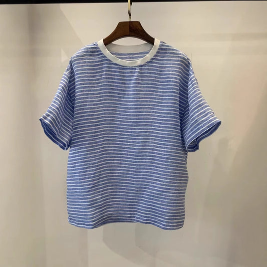 Blusa Suelta a Rayas Azules - Estilo Artístico para Mujer - Image 2