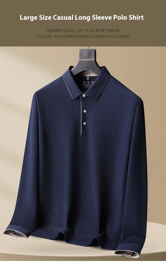Polo Casual de Algodón Manga Larga Talla Grande para Hombre - Image 10