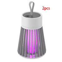 White and grey electric mosquito killer lamp with a purple UV light, featuring a conical cage and top handle. - Image 6