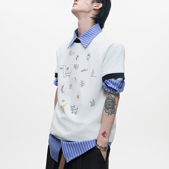 Camisa Casual de Manga Corta con Estampado Divertido para Hombre
