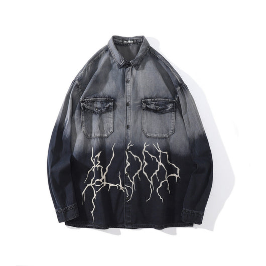 Chaqueta Camisa Suelta Degradado Rayo Manga Larga - Image 5