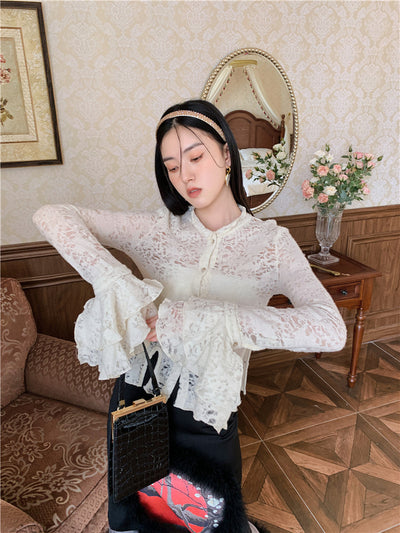 Blusa de Encaje con Patchwork y Mangas Volantes - Image 14