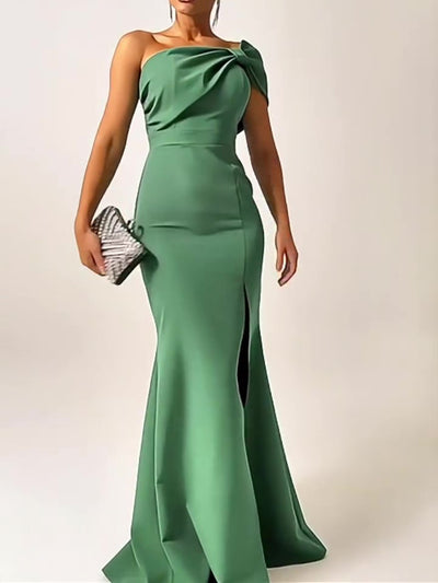 Vestido de Noche Tubo Verde con Moño - Image 3