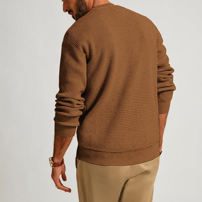 Suéter Cuello Redondo Textura Waffle para Hombre - Pullover Tejido Casual - Image 10