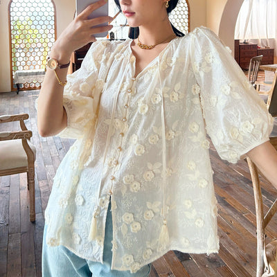 Blusa Francesa con Bordado Tridimensional para Mujer - Image 10