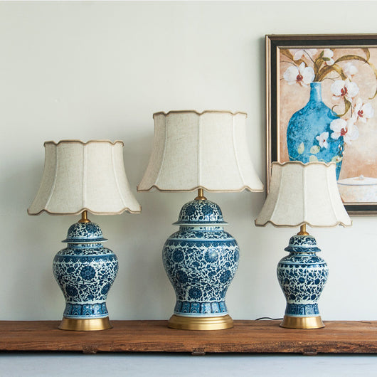 Lámpara de Mesita Porcelana Azul y Blanco Estilo Chino para Dormitorio - Image 4