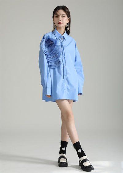 Blusa Larga con Falda Integrada - Diseño Floral 3D con Pliegues - Image 11