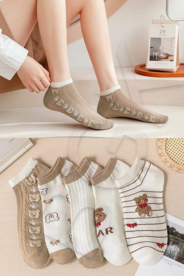 Pack 5 Pares de Calcetines Cortos Estampados para Mujer - Comodidad Diaria