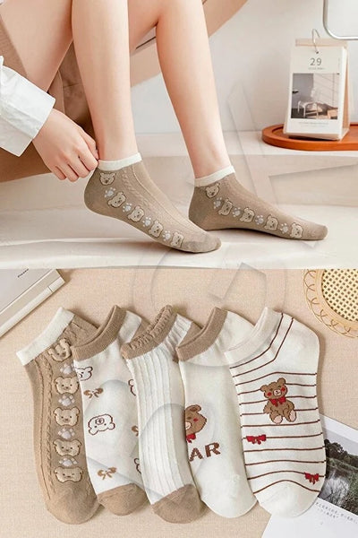 Pack 5 Pares de Calcetines Cortos Estampados para Mujer - Comodidad Diaria