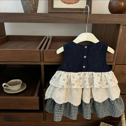 Vestido Bandage Denim con Detalles de Cuadros y Costura Decorativa - Image 9