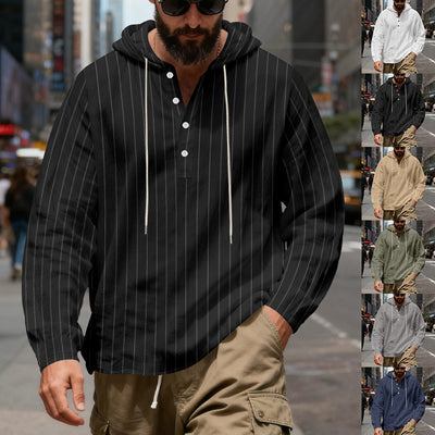 Camisa Lino Holgada Talla Grande Hombre a Rayas con Capucha - Image 21