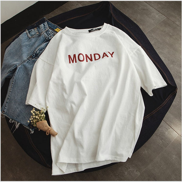 Playera Suelta Casual con Estampado Semanal para Hombre