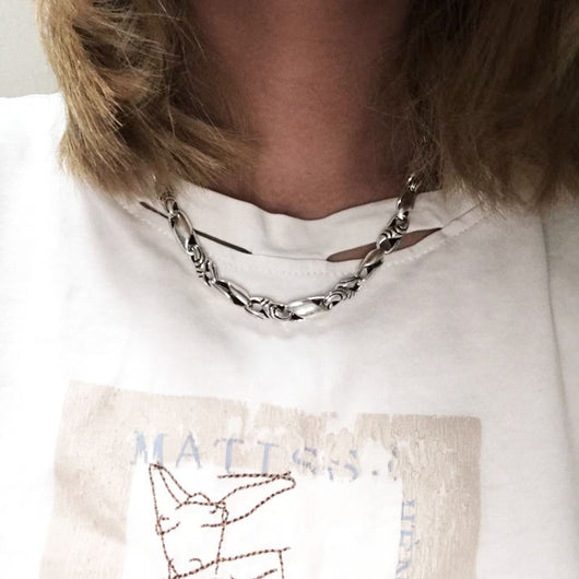 Collar Punk de Plata Esterlina con Rayas Personalidad - Image 7