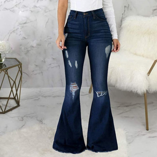 Jeans Acampanados Rotos con Elasticidad Premium para Mujer