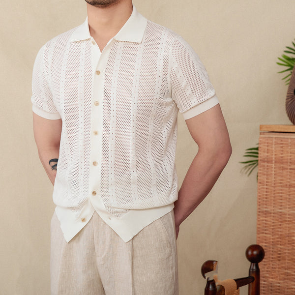Cardigan Tipo Camisa Manga Corta con Rayas Transpirable para Hombre