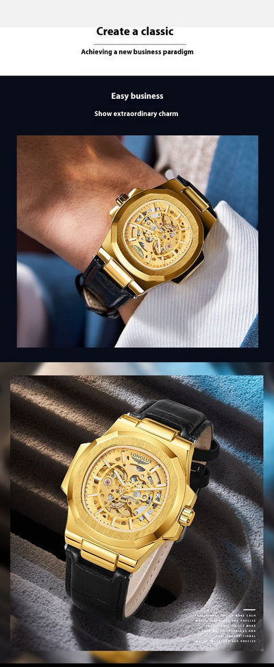 Reloj Mecánico Impermeable para Hombre con Correa de Cuero Barril - Image 15