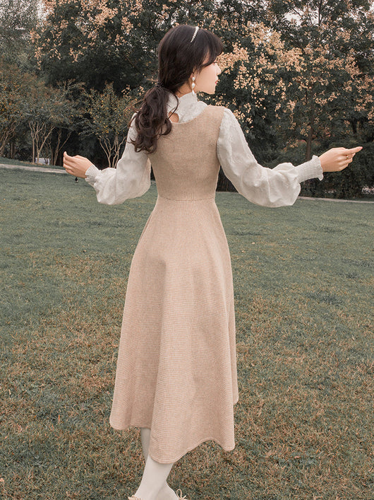 Conjunto Elegante de Blusa con Mangas Farol y Falda Chaleco de Lana - Inspiración Francesa - Image 3