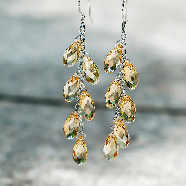 Aretes de Cristal con Aguja de Plata - Cortina de Cuentas Brillante