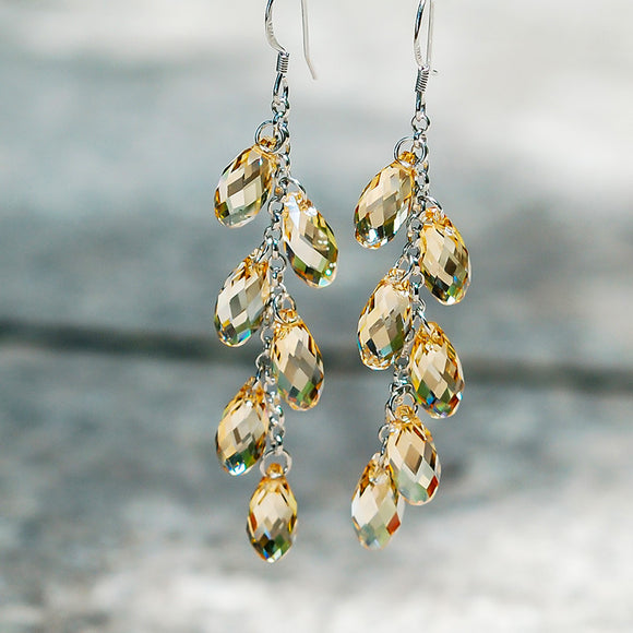 Aretes de Cristal con Aguja de Plata - Cortina de Cuentas Brillante