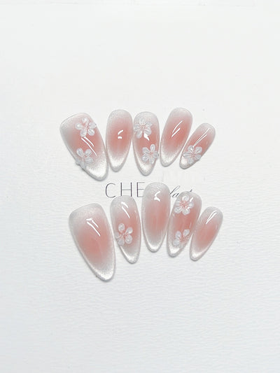 Adhesivos de Uñas Estilo Chino Floral - Acabado Blanco Almendra - Image 5