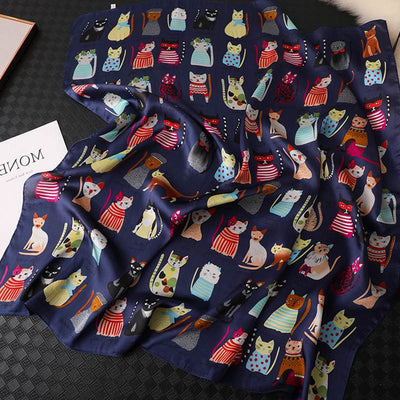 Pañuelo de Seda Estampado Gatos Cuadrado Grande Profesional para Mujer - Image 4