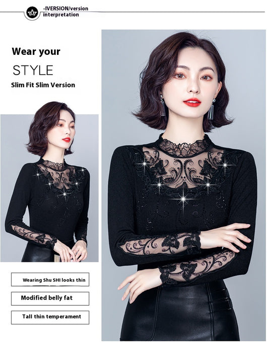 Blusa Cuello Alto con Encaje y Strass - Ajuste Slim para Otoño e Invierno - Image 11