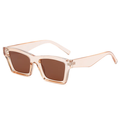 Champagne translucent rectangular sunglasses with brown lenses, featuring a simple fashion design. - Image 5