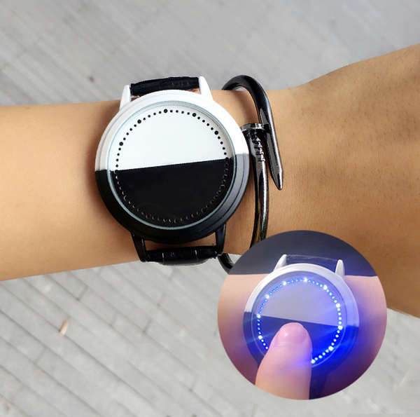 Reloj Inteligente de Pareja con Pantalla LED y Cuero - Negro y Blanco