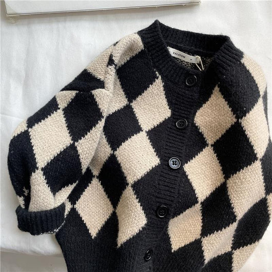 Suéter Infantil Estilo Coreano con Patrón Rombo Holgado - Image 15