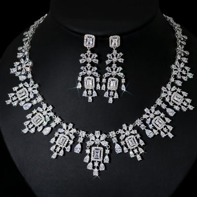 Conjunto de Collar y Aretes Retro Cuadrados con Circones Europeos y Americanos - Image 10