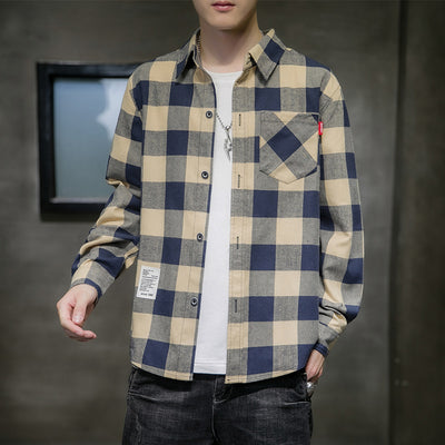 Camisa Cuadros Hombre Manga Larga Estilo Coreano Tendencia - Image 4