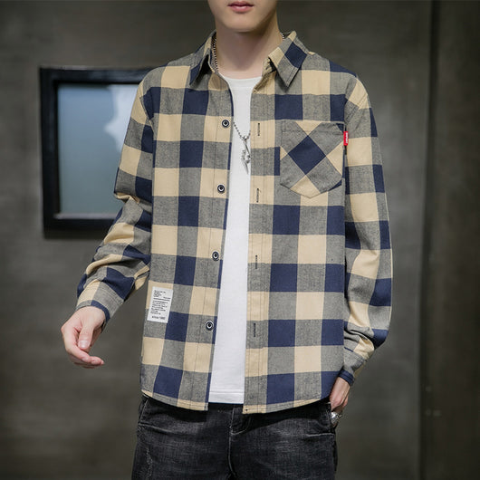 Camisa Cuadros Hombre Manga Larga Estilo Coreano Tendencia - Image 4