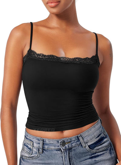 Camiseta Sexy de Encaje con Cuello Cuadrado sin Mangas - Image 9