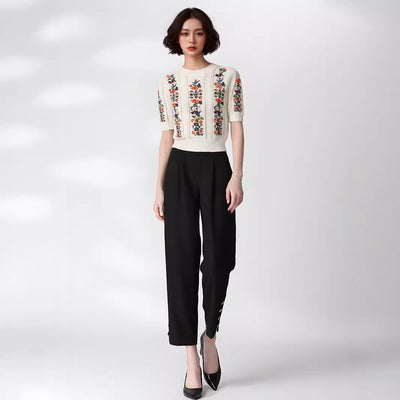 Blusa Tejida con Bordado de Flores Exquisitas - Image 3