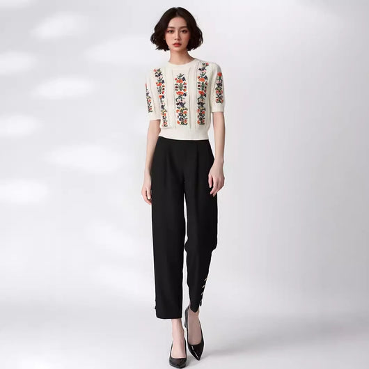 Blusa Tejida con Bordado de Flores Exquisitas - Image 3