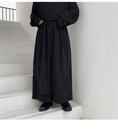Pantalones Anchos para Hombre con Botones Superpuestos en Negro - Image 10