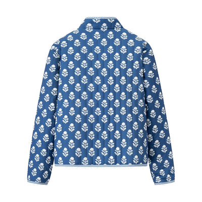 Abrigo Reversible de Algodón con Cuello Mao Estampado para Mujer - Image 11