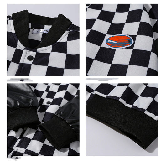 Chamarra de Béisbol Estilo Retro con Costuras a Cuadros para Hombre - Image 2