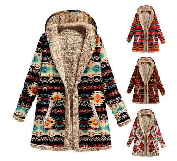 Sudadera Estampada de Algodón y Lino con Capucha - Abrigo Cálido y Suave