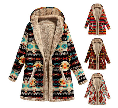 Sudadera Estampada de Algodón y Lino con Capucha - Abrigo Cálido y Suave