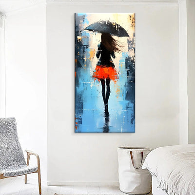 Cuadro Óleo Abstracto Moderno con Figuras Caminando Bajo la Lluvia - Pintura Artesanal en Lienzo para Decoración del Hogar - Image 4