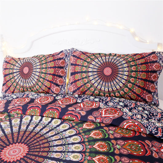 Juego de Cama Boho Floral Rojo y Blanco - Set Completo de 4 Piezas - Image 3