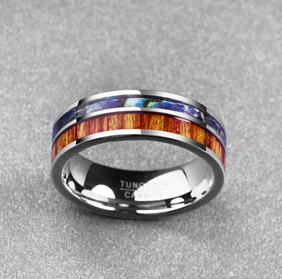 Anillo de Tungsteno Carburo 8MM con Incrustación de Madera Natural para Hombre - Image 3