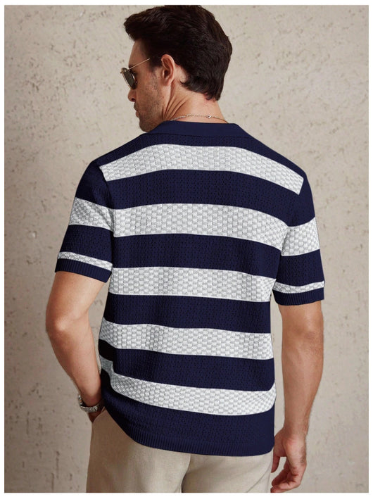 Polo Manga Corta Tejido a Rayas para Hombre - Image 8
