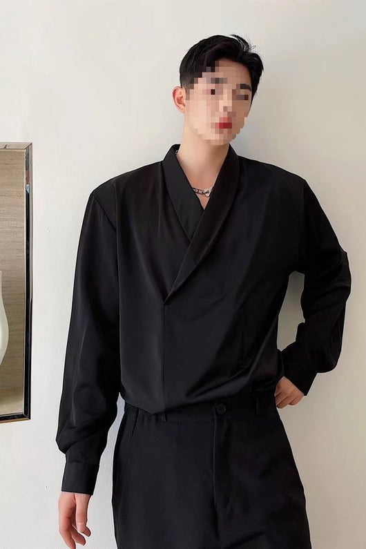 Camisa de Seda Satinada Suelta Manga Larga para Hombre - Image 6