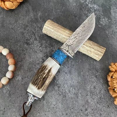 Cuchillo de Asta de Venado con Acero Damasceno y Mango Turquesa - Image 8