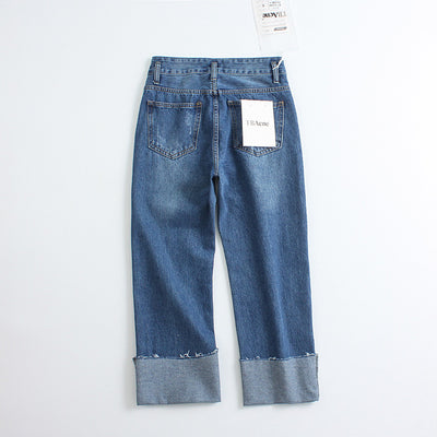 Pantalón Ancho de Cintura Alta con Detalles de Costuras y Rotos Irregulares - Image 3
