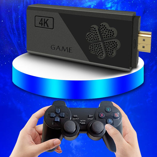 Black retro arcade game stick with two wireless controllers featuring joysticks and colored action buttons. - Image 9