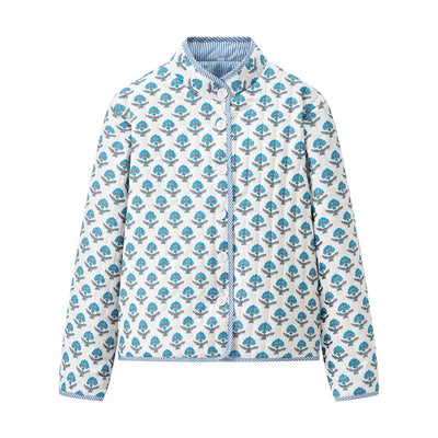 Abrigo Reversible de Algodón con Cuello Mao Estampado para Mujer - Image 4